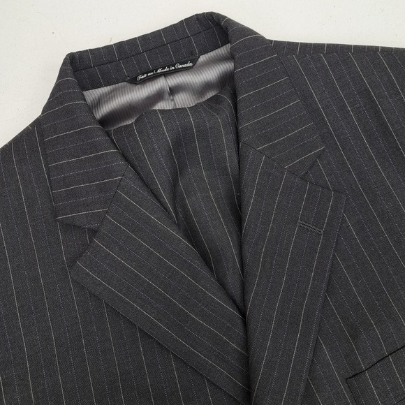 Jack Victor Mens 42R Charcoal Pinstripe Wool 2 Piece Suit Chalk Line Pants 36x28